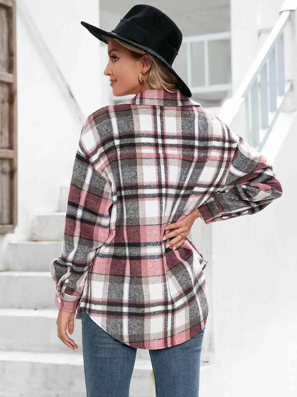Cold Season Style Plaid Button Down Shacket
