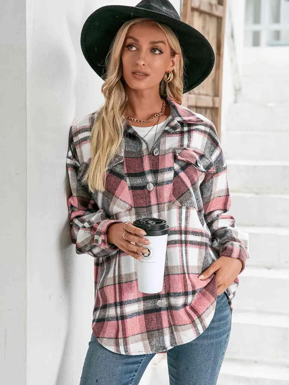 Cold Season Style Plaid Button Down Shacket