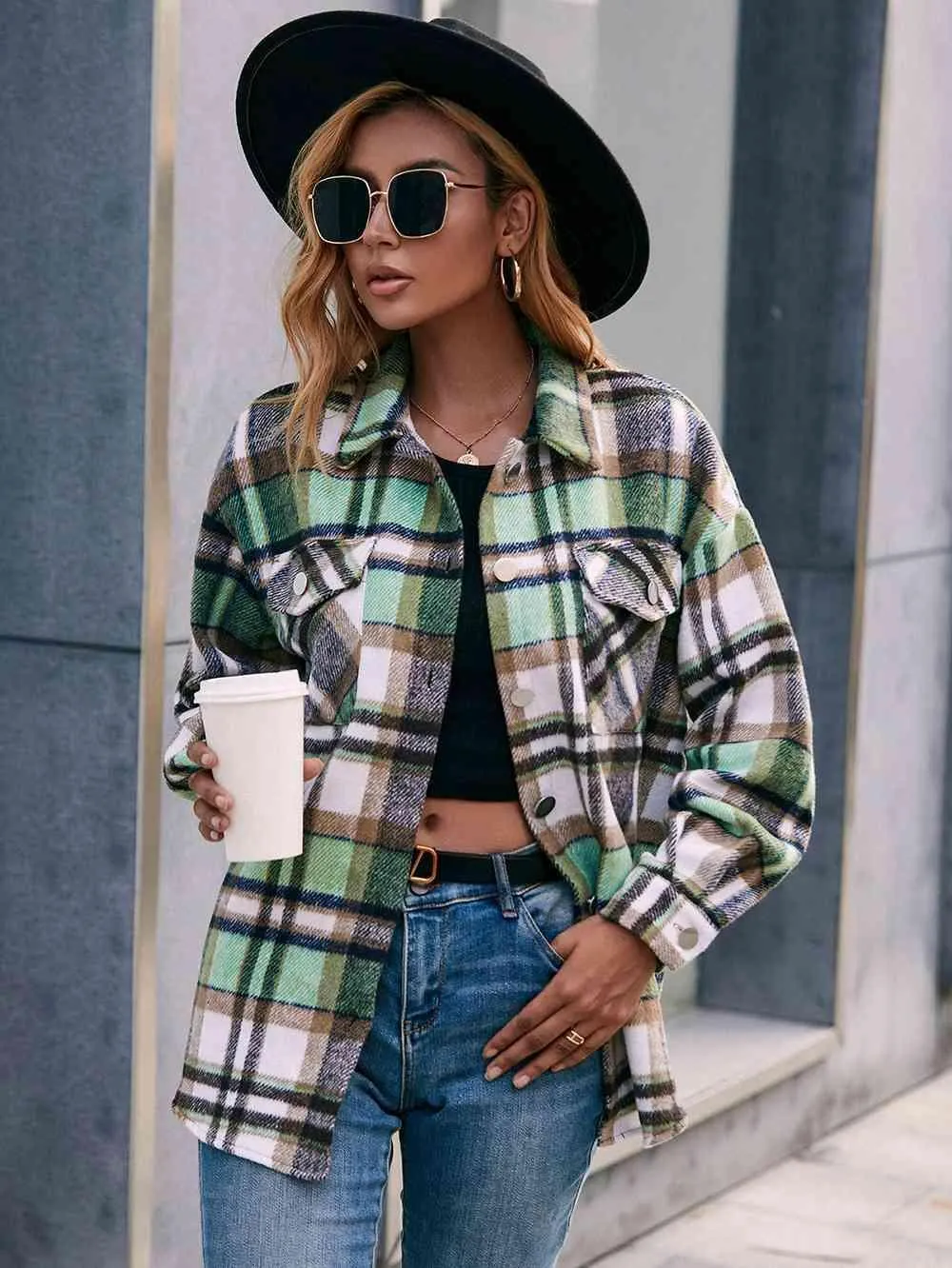 Cold Season Style Plaid Button Down Shacket
