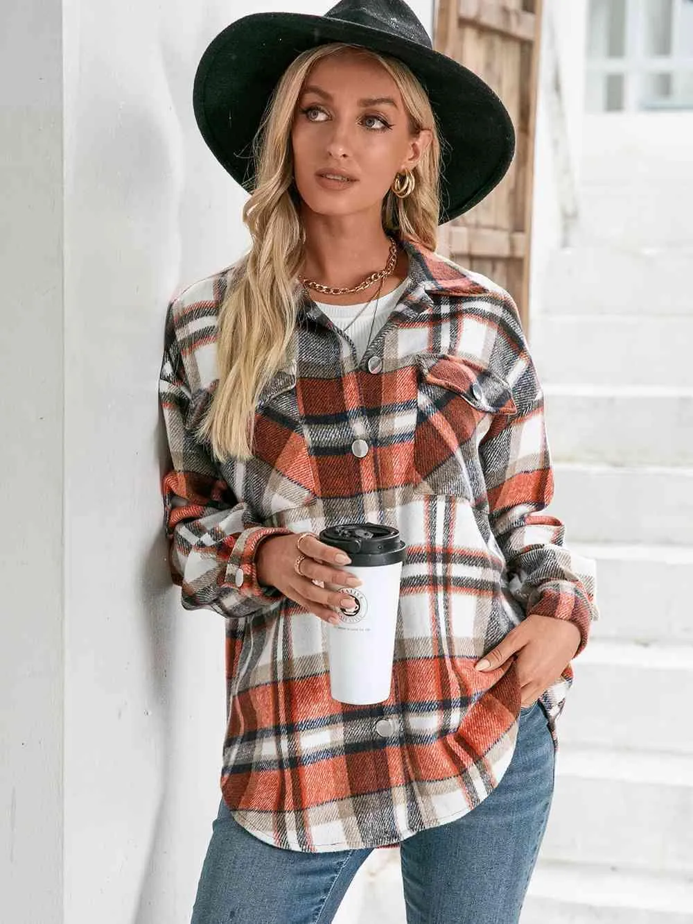 Cold Season Style Plaid Button Down Shacket