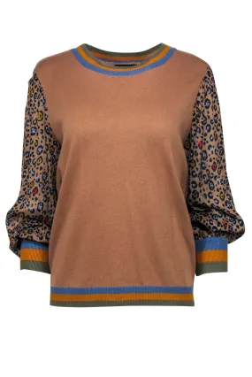 Conditions Apply by Anthropologie - Brown Leopard Patterned Sweater Sz L