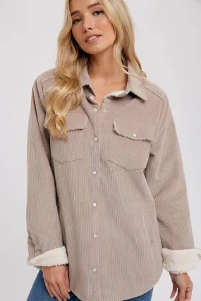 CORDUROY SHERPA-LINED JACKET: STONE