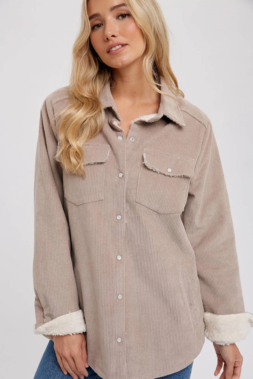 CORDUROY SHERPA-LINED JACKET: STONE