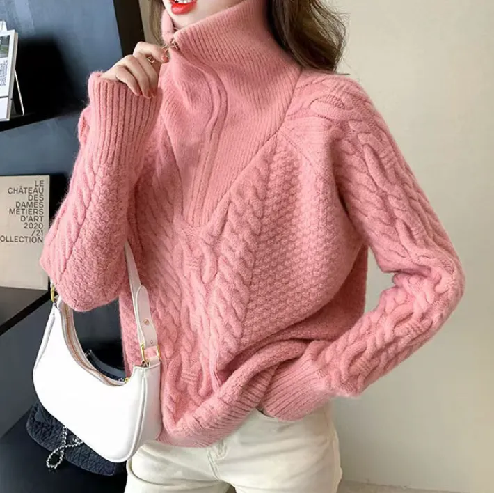 COSS sommerpullover damen | Damen Pullover mit hohem Kragen und Reißverschluss
