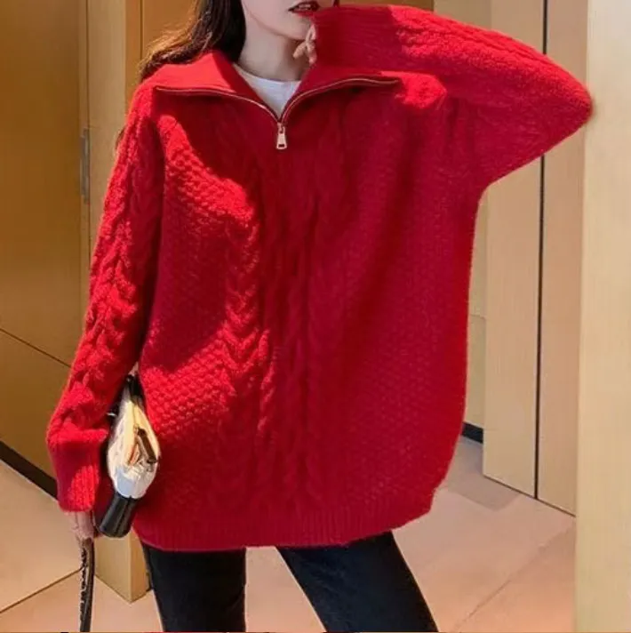 COSS sommerpullover damen | Damen Pullover mit hohem Kragen und Reißverschluss