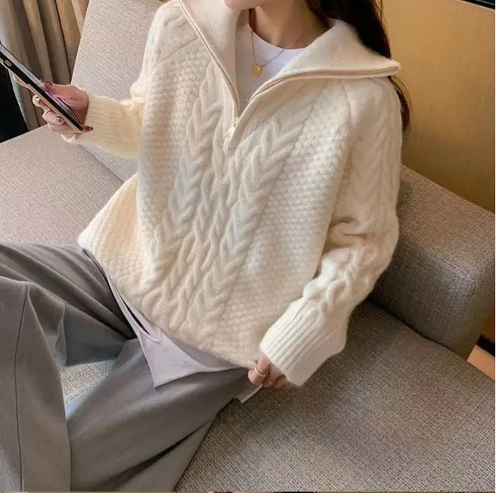 COSS sommerpullover damen | Damen Pullover mit hohem Kragen und Reißverschluss