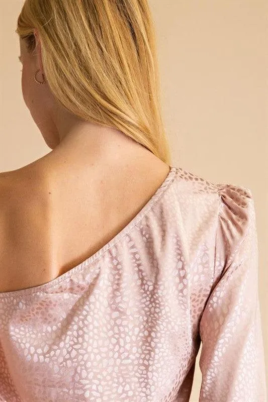 dotted print one shoulder satin bodysuit
