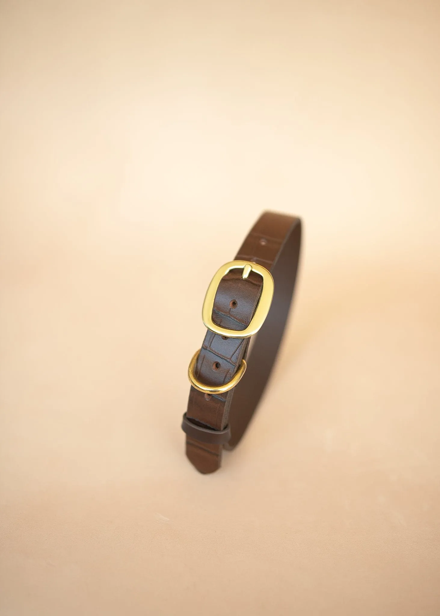 Embossed Dog Collar - Croc Print - 25mm - Dark Brown