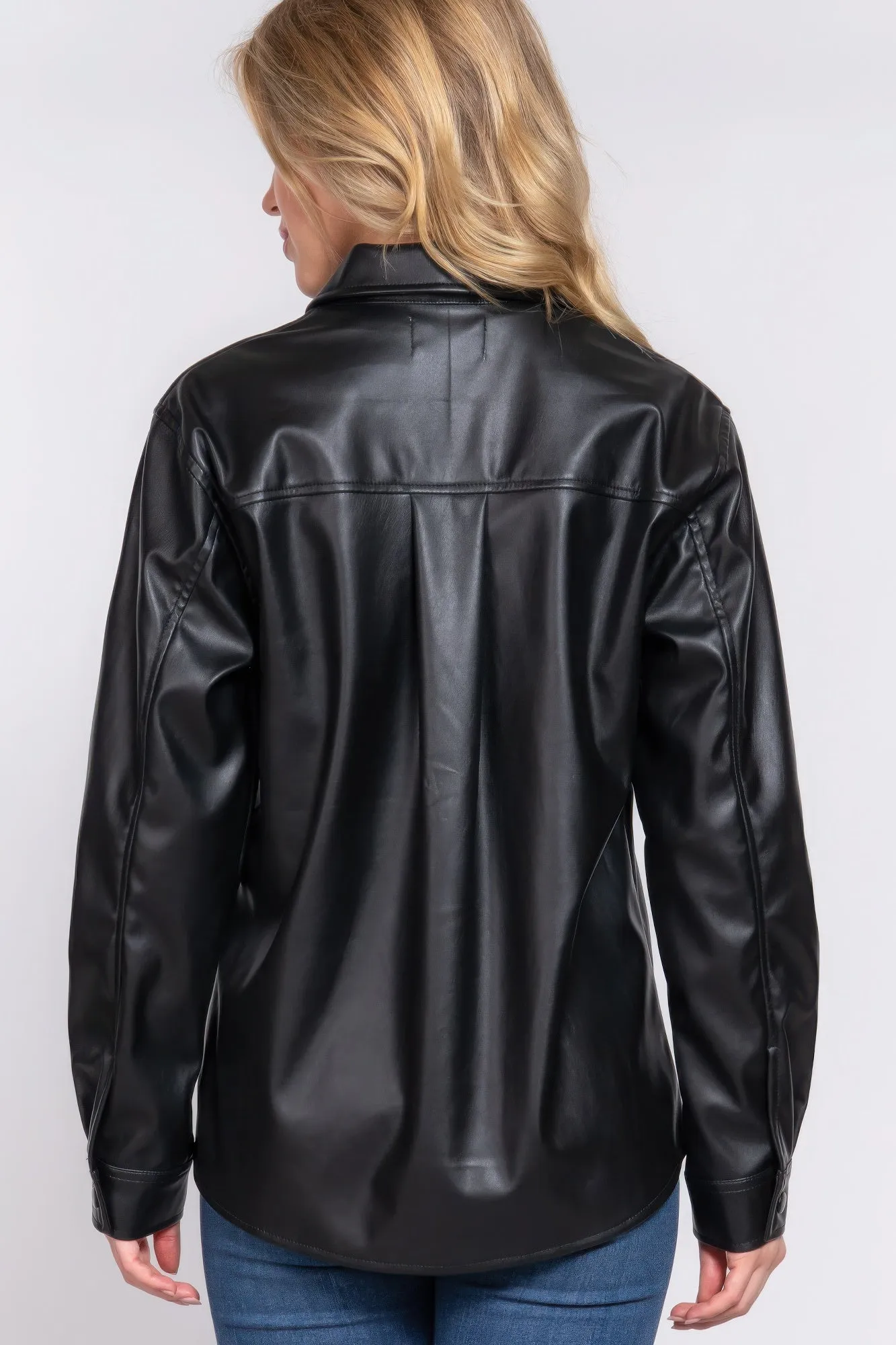 Faux Leather Shirt Jacket