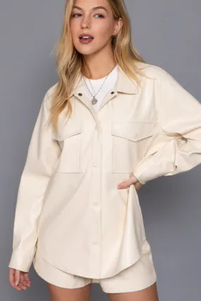 Faux Leather Shirt Jacket