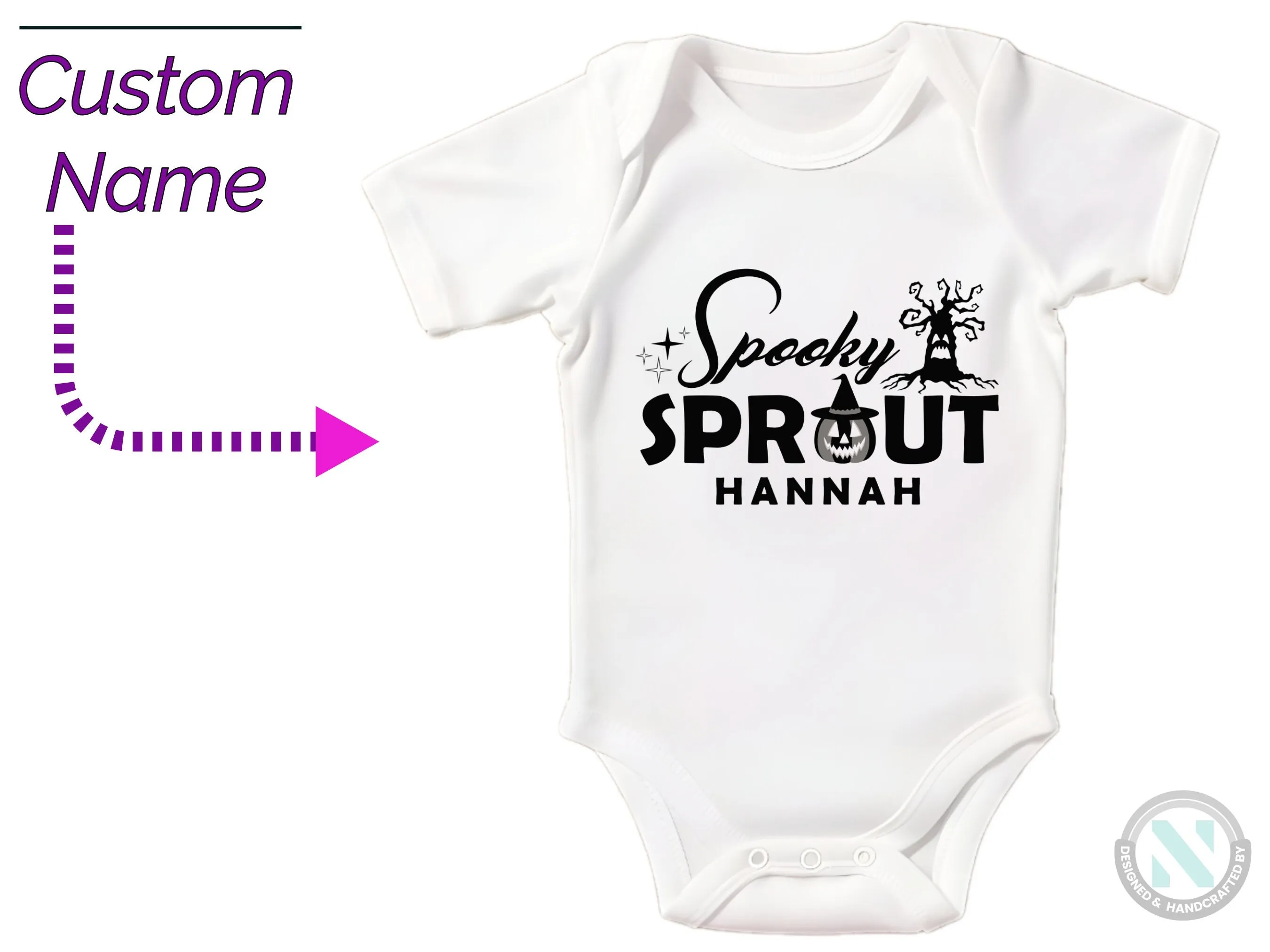 First Halloween Bodysuit Custom Baby Name Bodysuit Gift for Girls with Spooky Sprout
