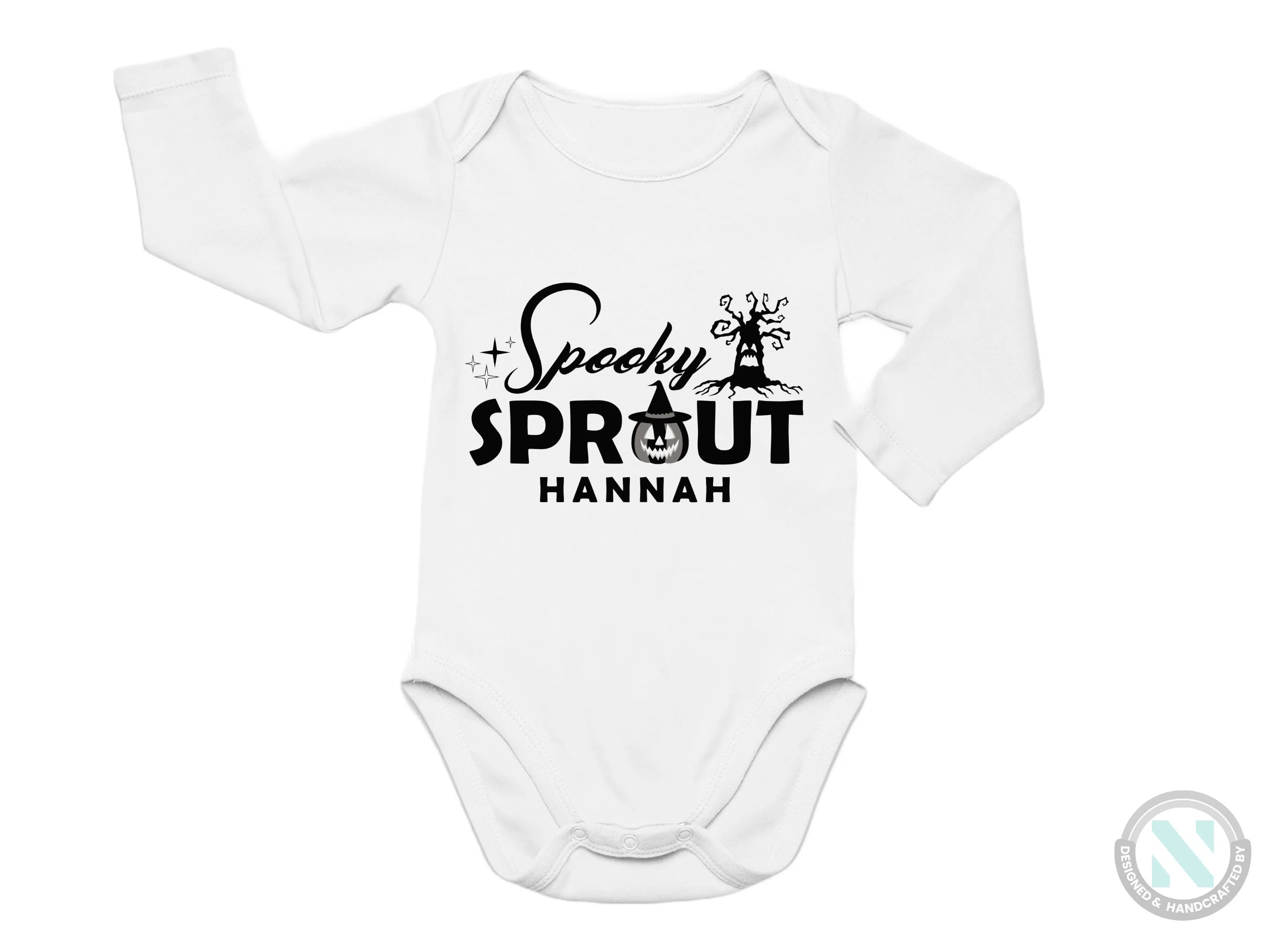 First Halloween Bodysuit Custom Baby Name Bodysuit Gift for Girls with Spooky Sprout