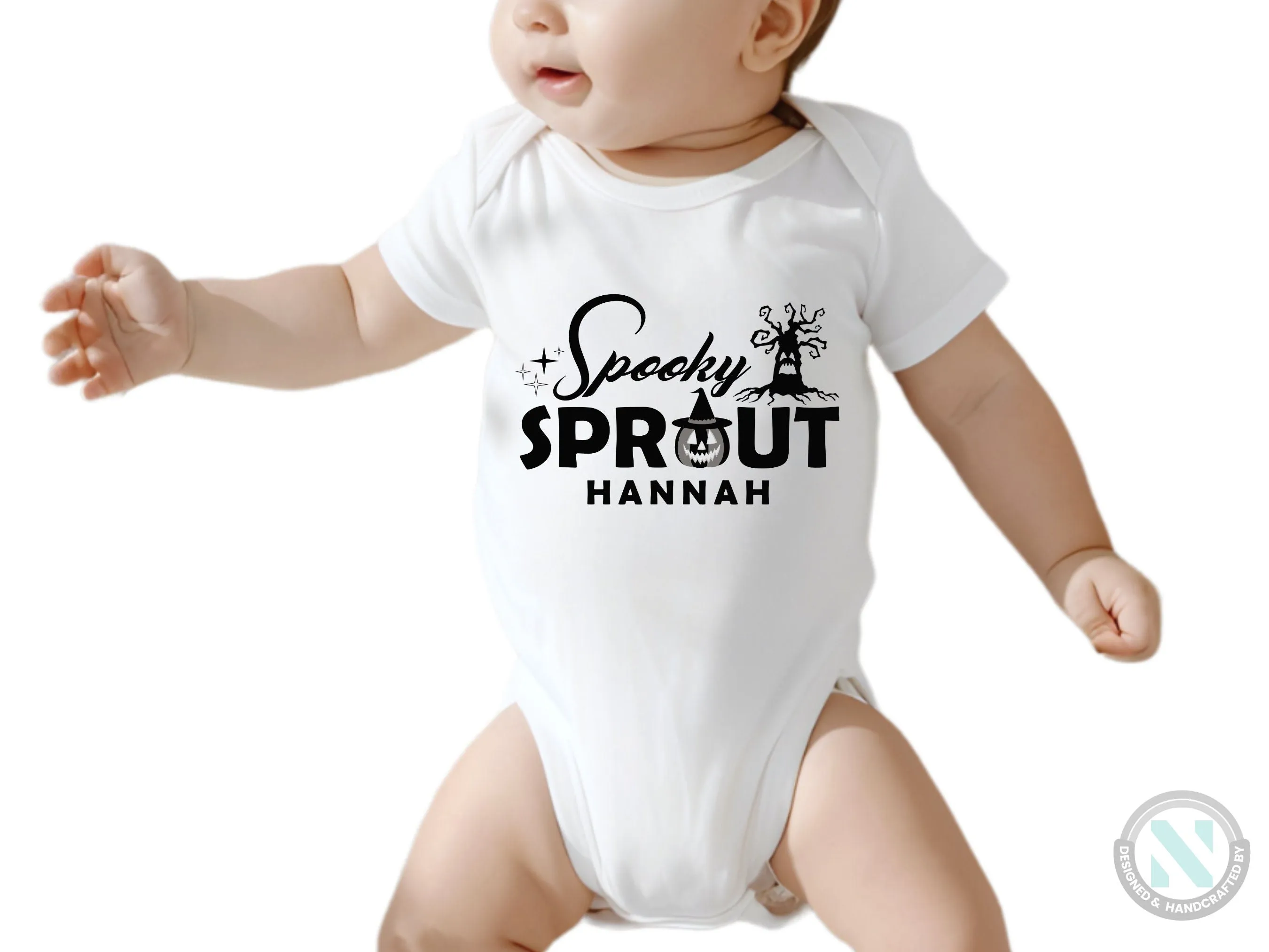 First Halloween Bodysuit Custom Baby Name Bodysuit Gift for Girls with Spooky Sprout