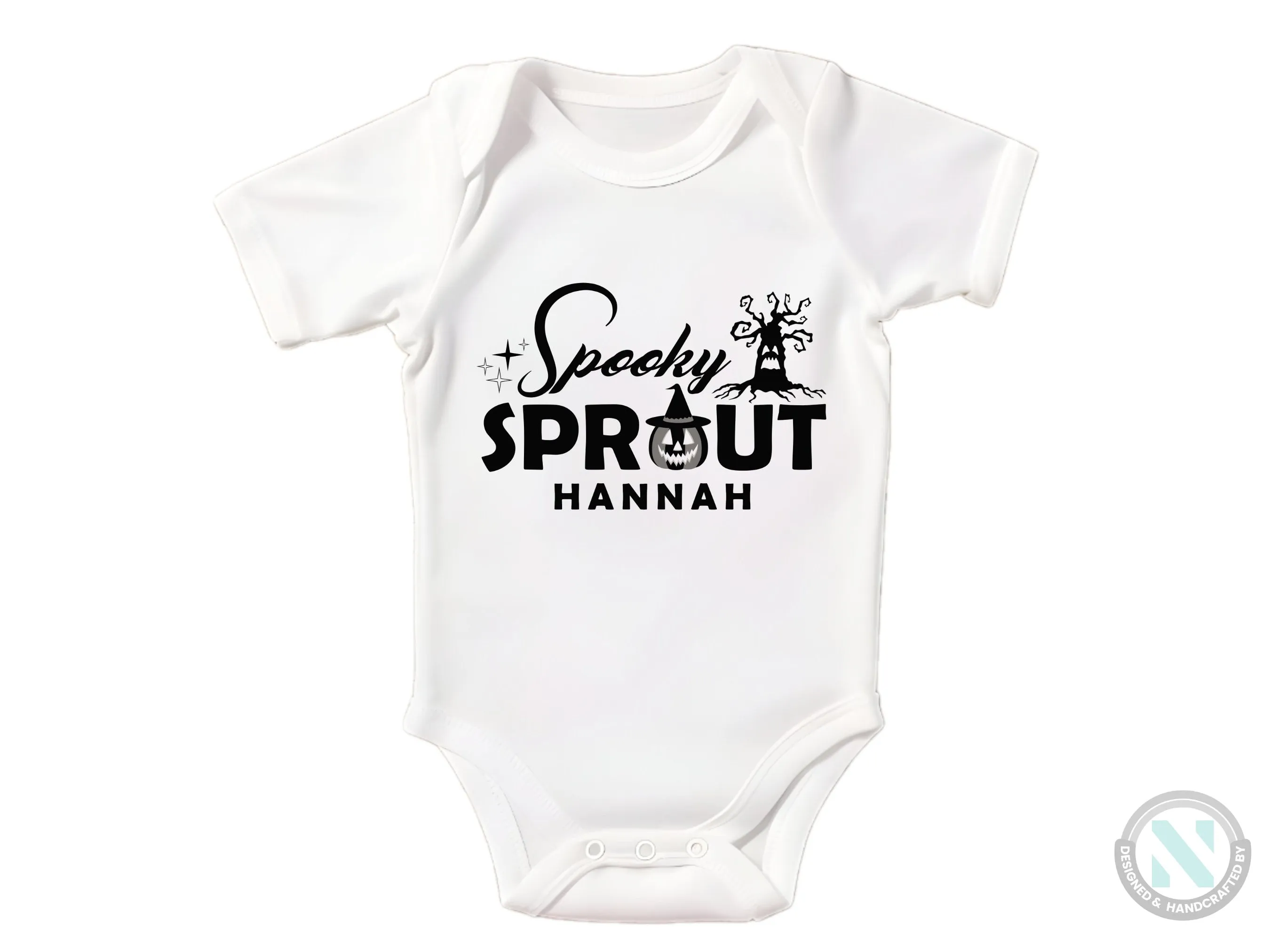 First Halloween Bodysuit Custom Baby Name Bodysuit Gift for Girls with Spooky Sprout
