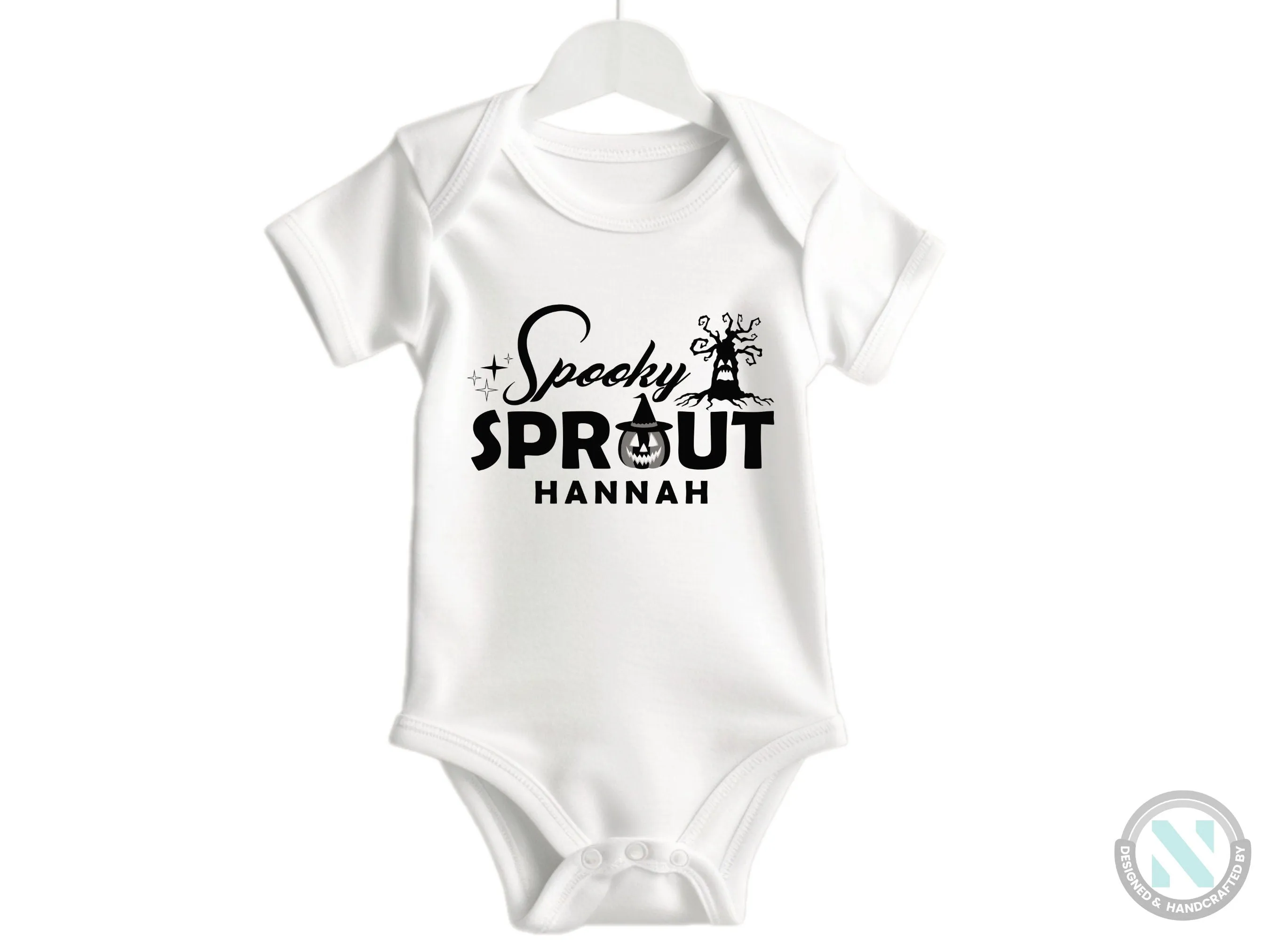 First Halloween Bodysuit Custom Baby Name Bodysuit Gift for Girls with Spooky Sprout