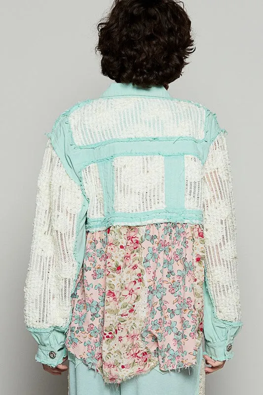 Floral Crochet Lace Frayed Edge Button Up Shacket