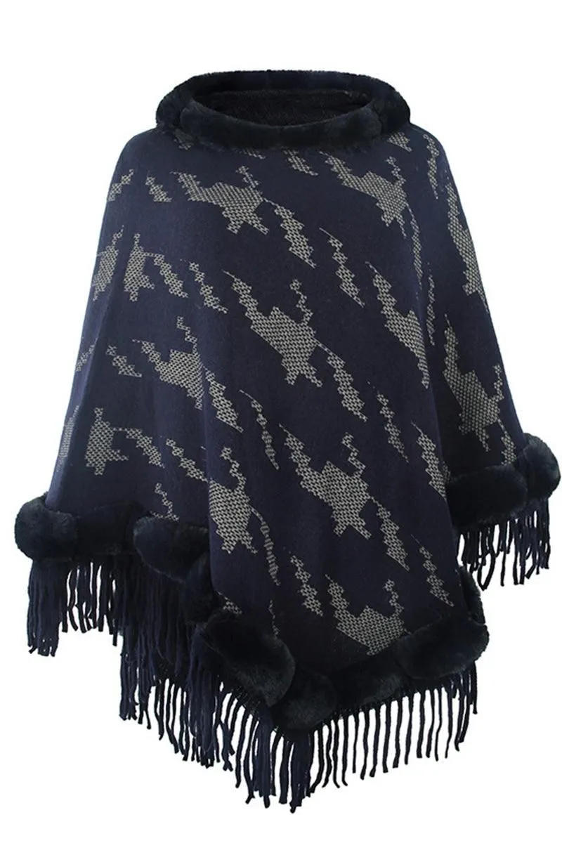 FUR COLLAR FRINGED JACKET WOMEN SHAWL