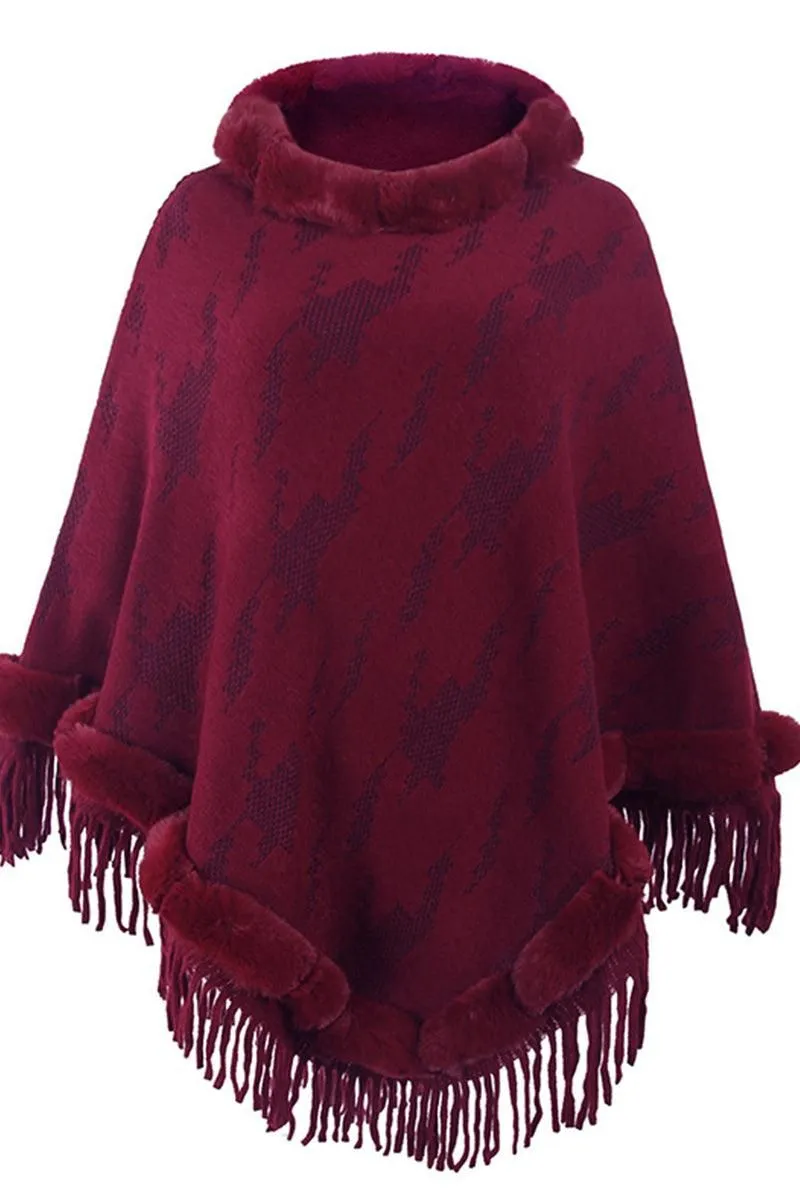 FUR COLLAR FRINGED JACKET WOMEN SHAWL