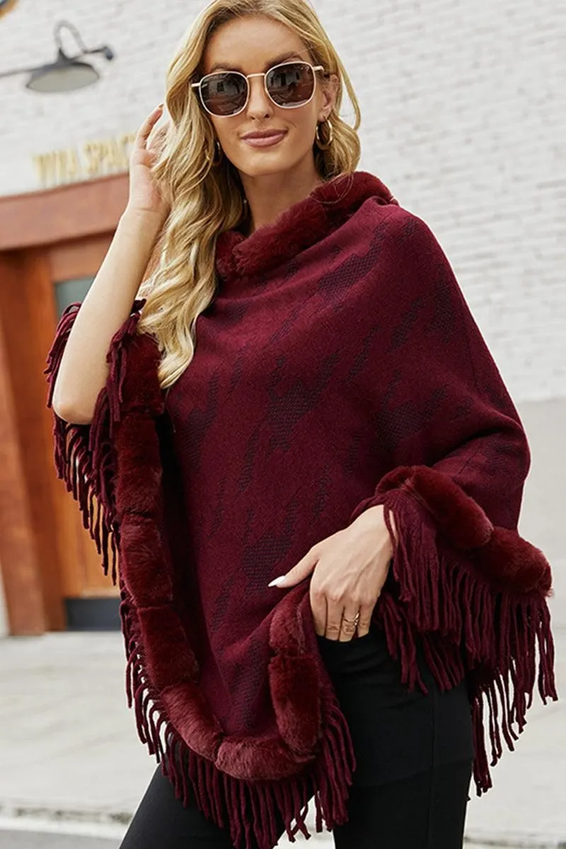 FUR COLLAR FRINGED JACKET WOMEN SHAWL