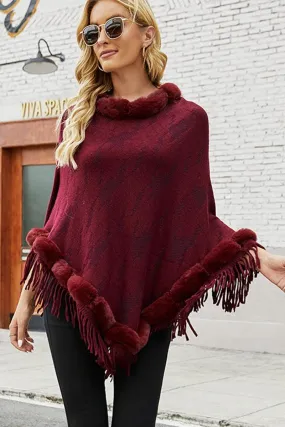 FUR COLLAR FRINGED JACKET WOMEN SHAWL
