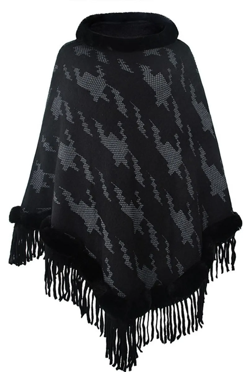 FUR COLLAR FRINGED JACKET WOMEN SHAWL