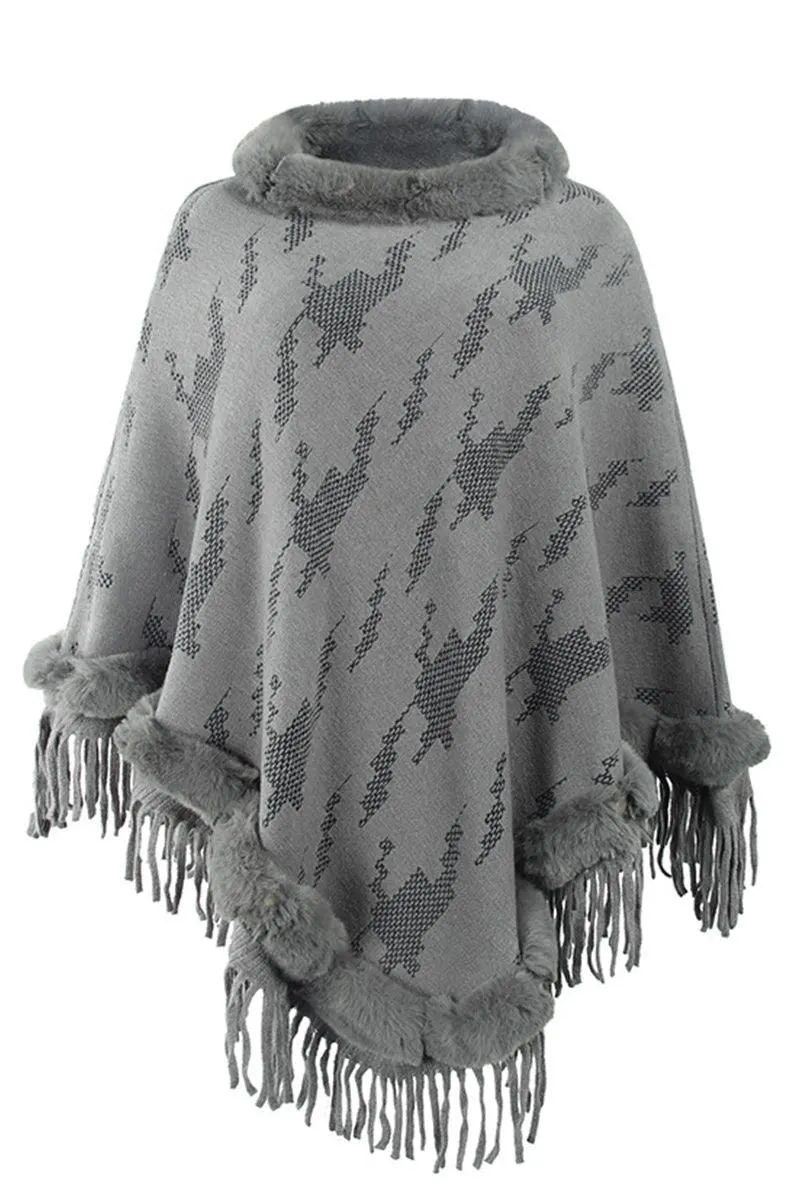 FUR COLLAR FRINGED JACKET WOMEN SHAWL
