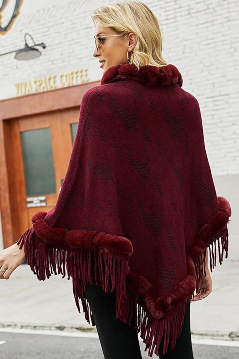 FUR COLLAR FRINGED JACKET WOMEN SHAWL
