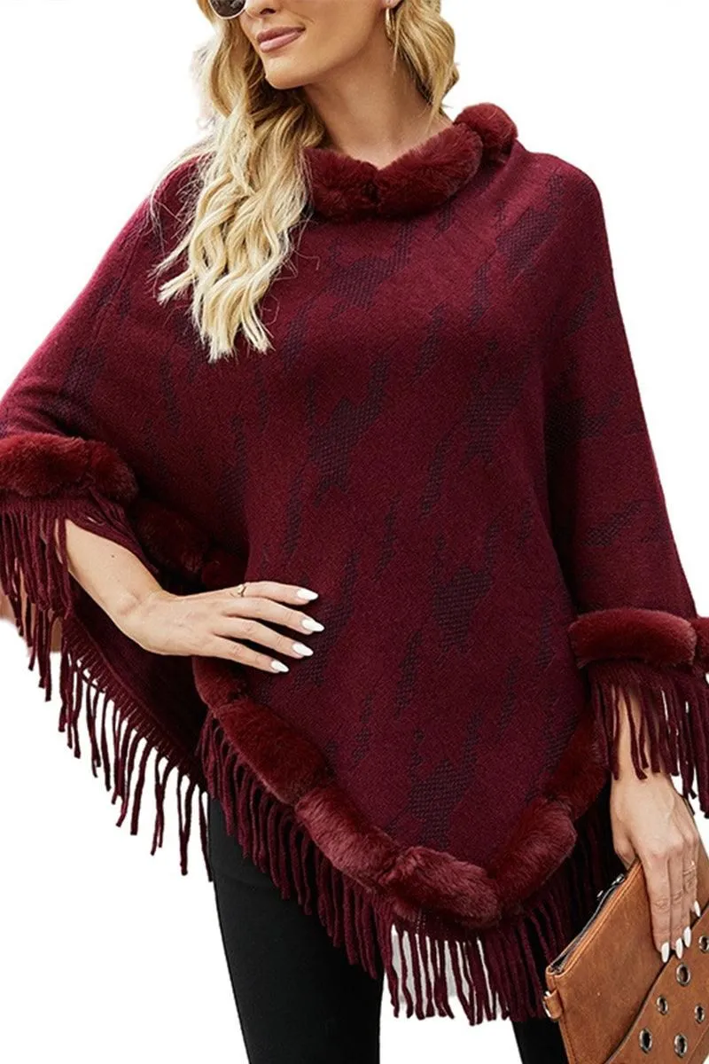 FUR COLLAR FRINGED JACKET WOMEN SHAWL