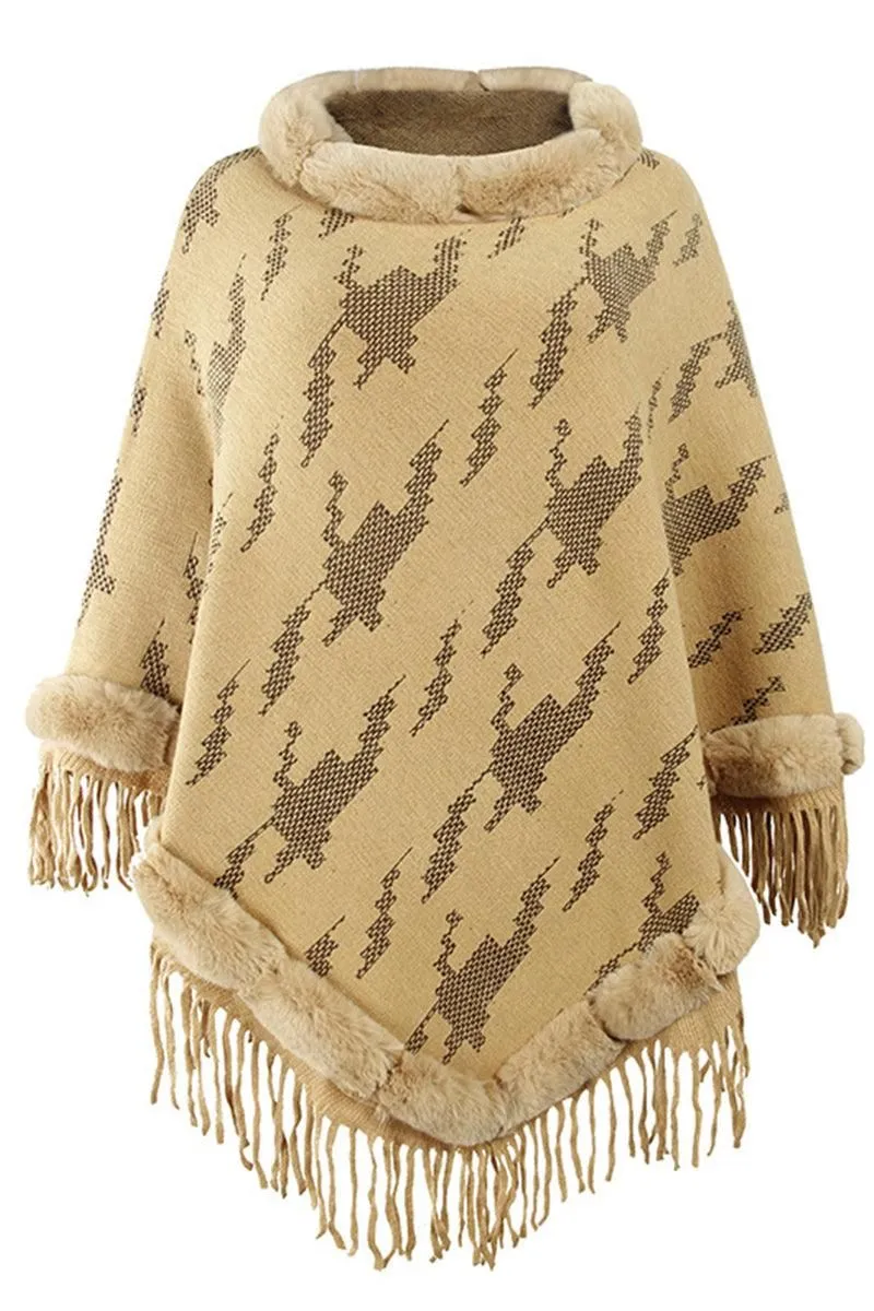FUR COLLAR FRINGED JACKET WOMEN SHAWL