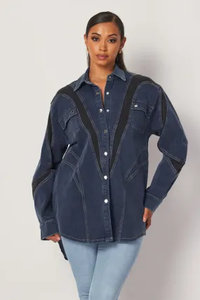 Genesis Contrast Paneled Oversized Denim Shacket