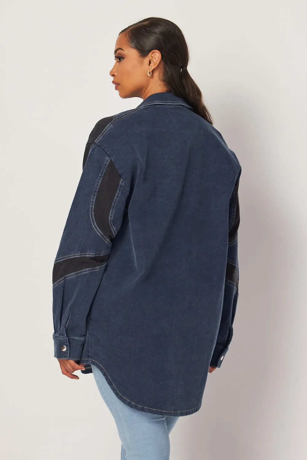 Genesis Contrast Paneled Oversized Denim Shacket