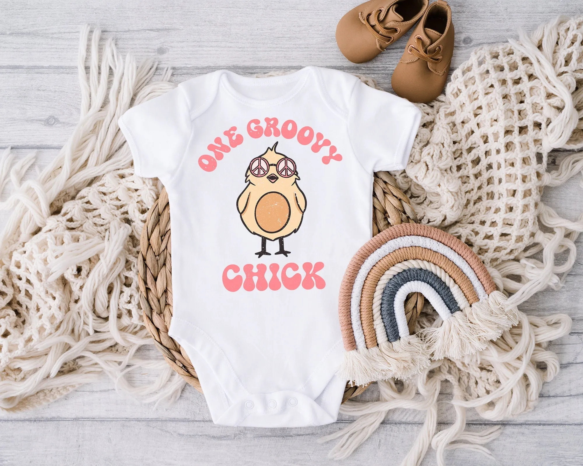Girl Easter Bubble Romper One Groovy Chick