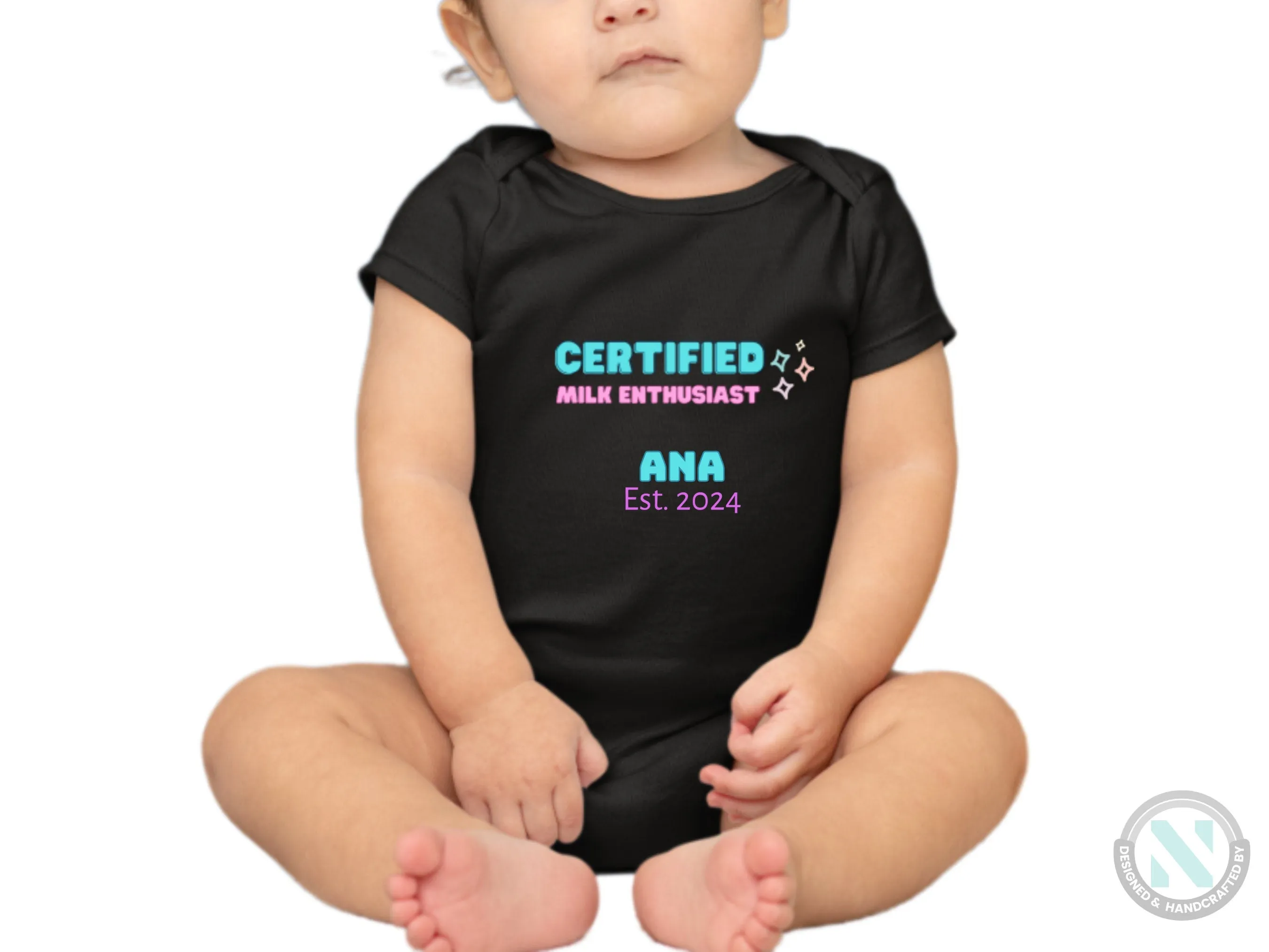 Girls Short Sleeve Custom Name And Date Baby Bodysuit With Certified Milk Enthusiast