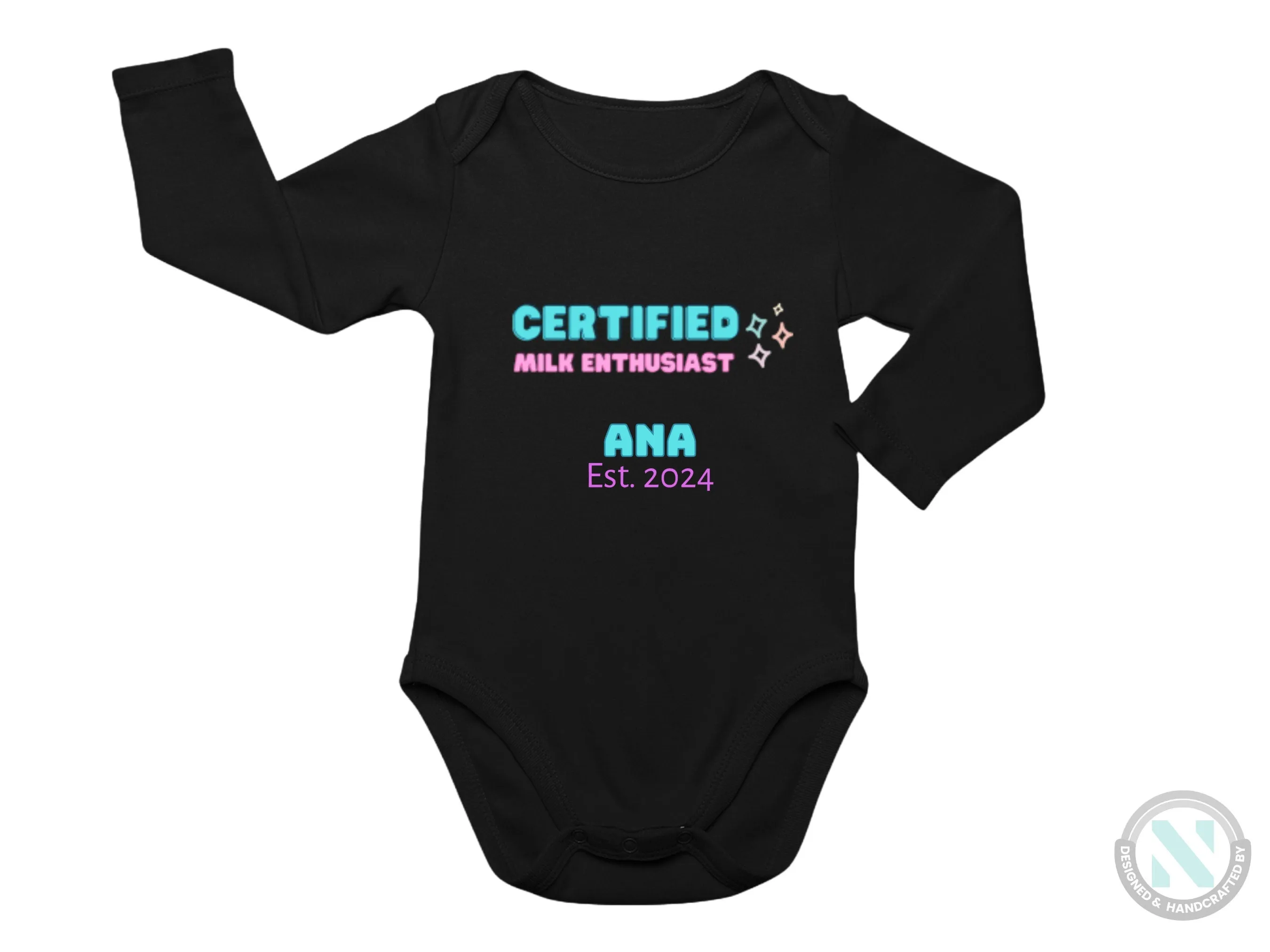 Girls Short Sleeve Custom Name And Date Baby Bodysuit With Certified Milk Enthusiast
