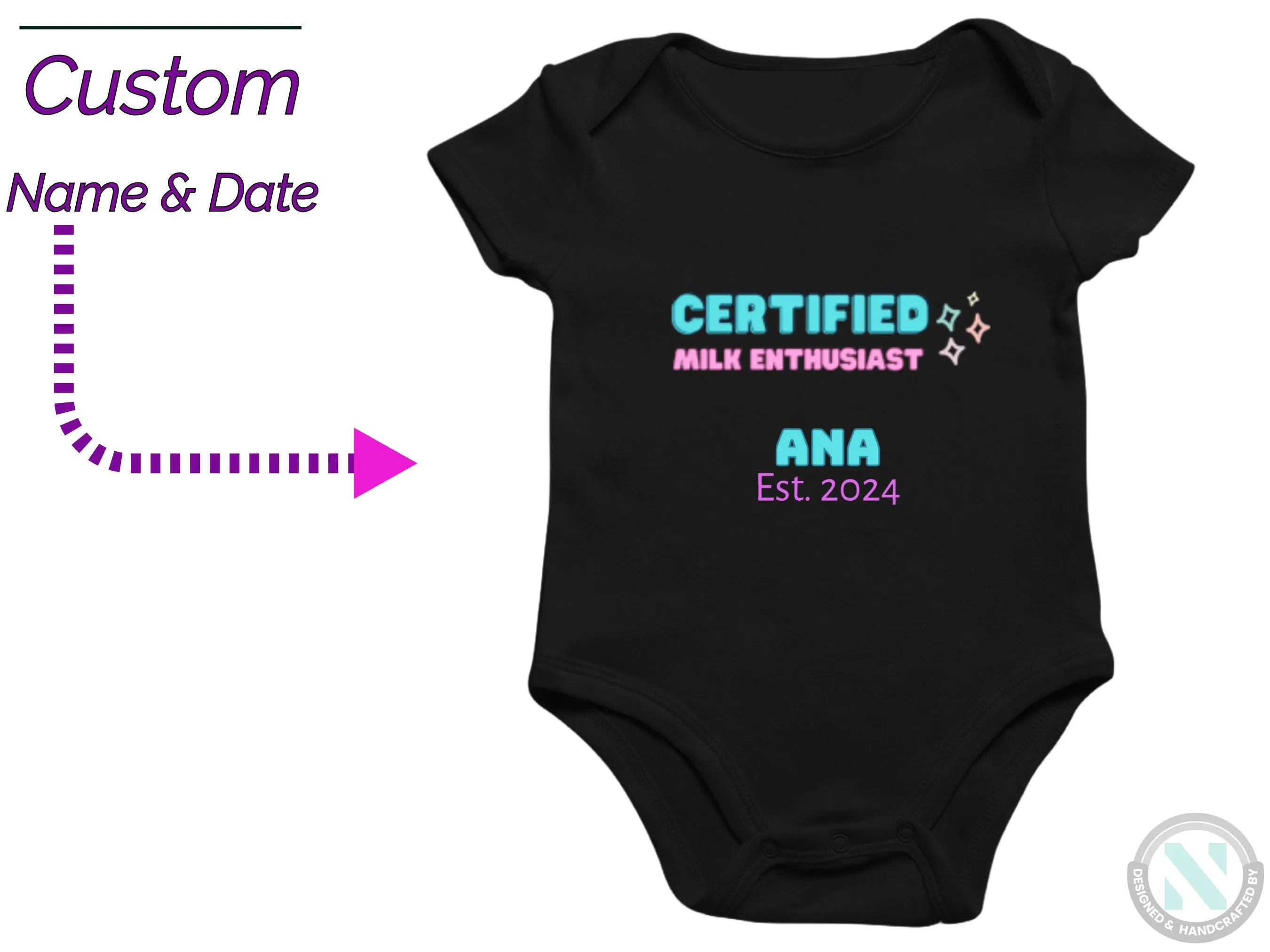 Girls Short Sleeve Custom Name And Date Baby Bodysuit With Certified Milk Enthusiast