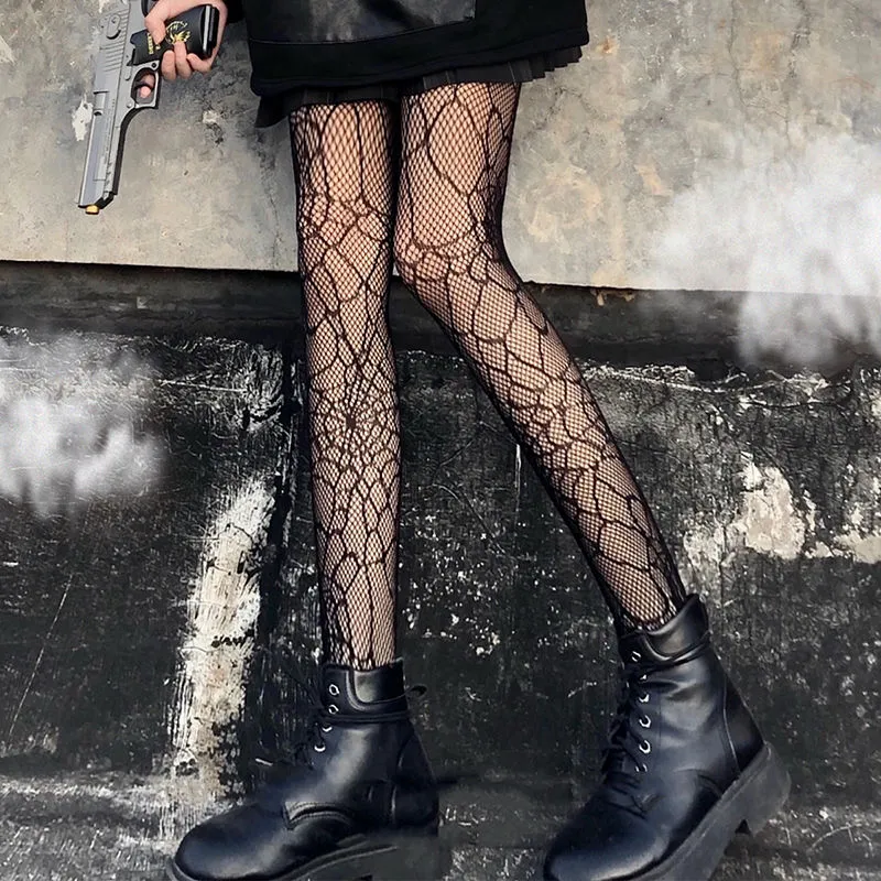Gothic Black Spiderweb Fishnet Tights