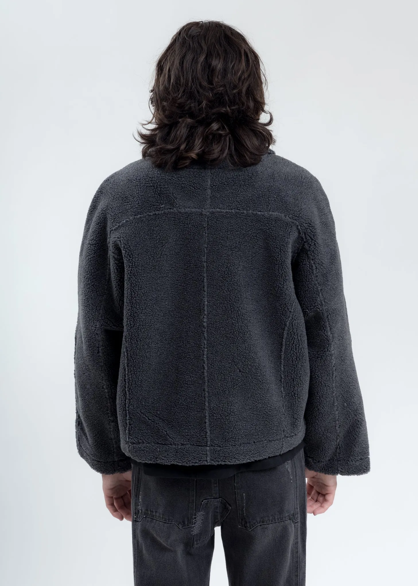 Grey Paneled Streamline Shearling Jacket