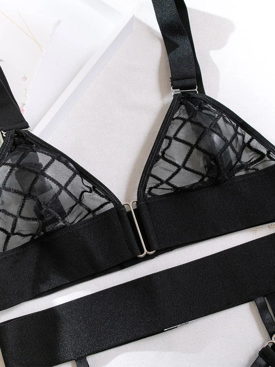 Grid See Through Sexy Lingerie Set MSL042
