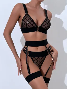 Grid See Through Sexy Lingerie Set MSL042