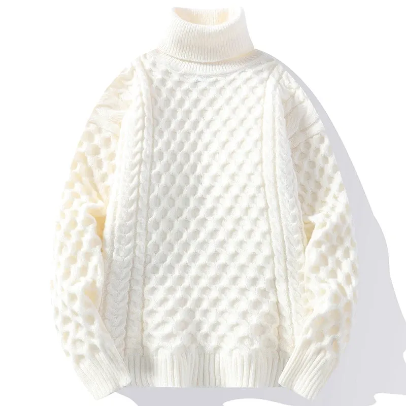 Herbst Winter herren Rollkragen Lose Pullover Einfarbig Beiläufige Gestrickte Pullover Männer Dicke Warme Streetwear Stricken Pull Pullover