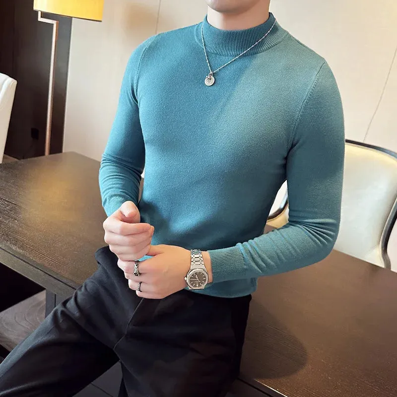 Herbst Winter lose lässig Mock Neck Sweater Männer Mode Strick pullover Männer einfarbig warm Harajuku Strick pullover Mann