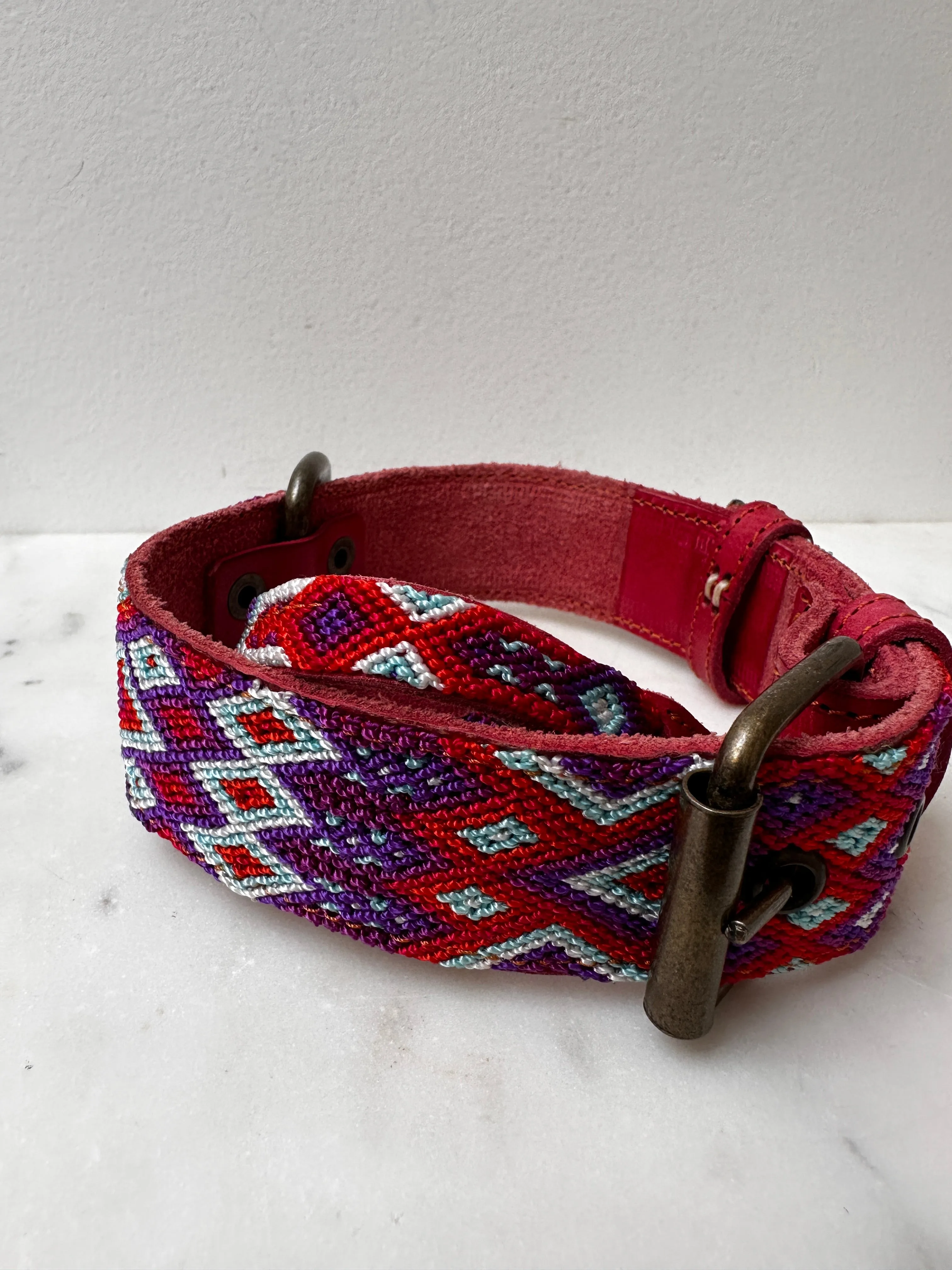 Huichol Embroidered Wide Dog Collar M5