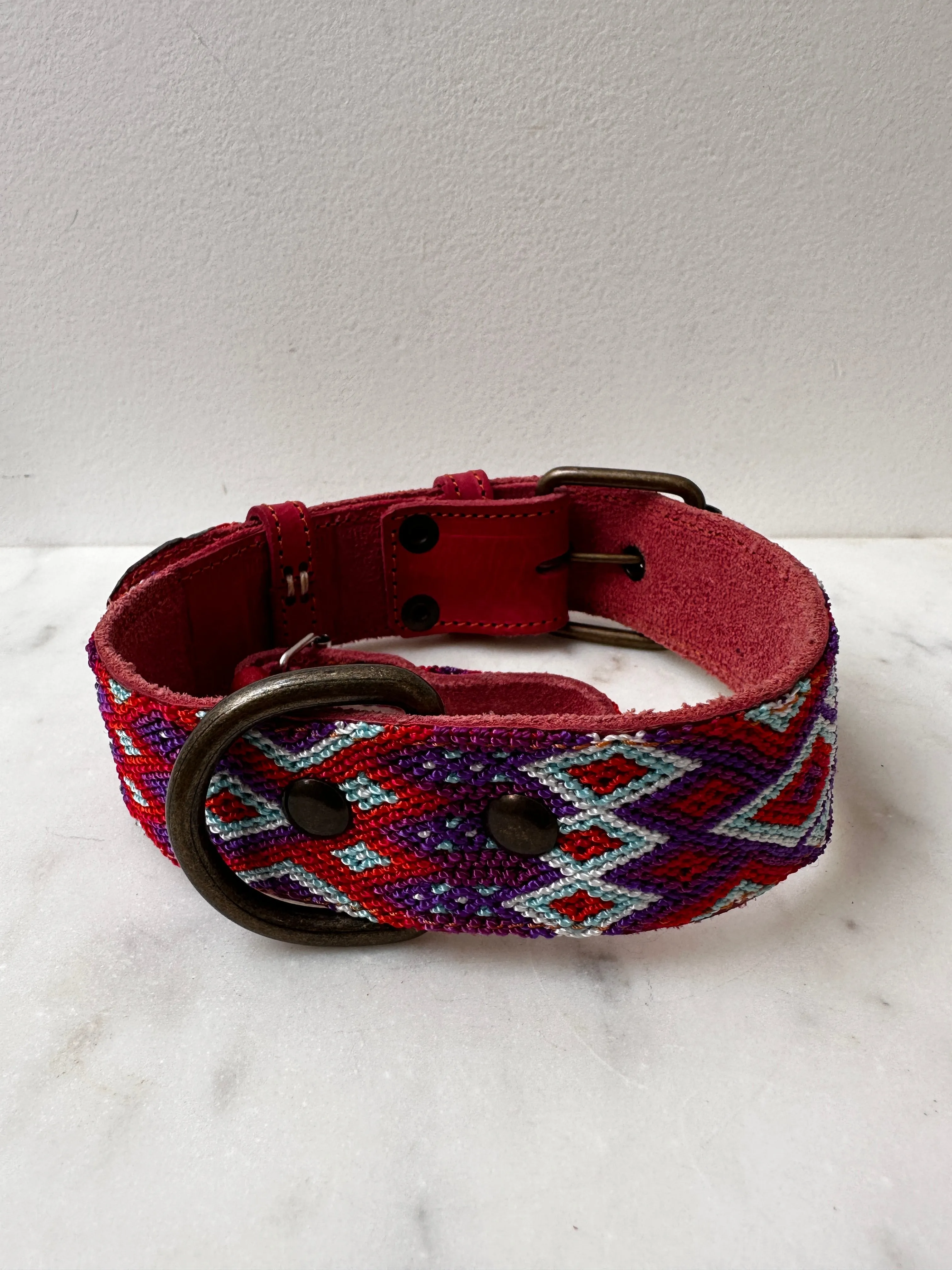 Huichol Embroidered Wide Dog Collar M5