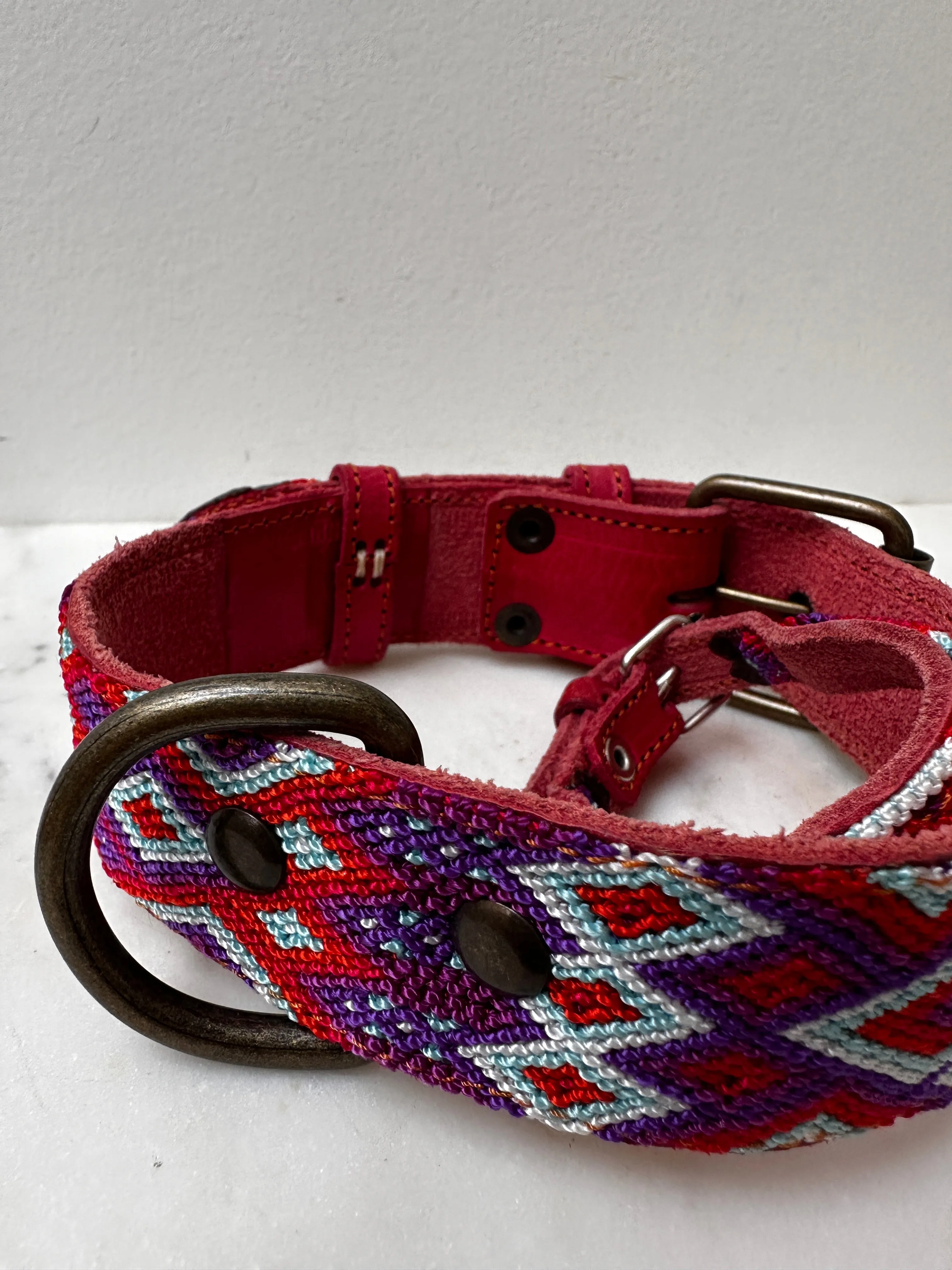 Huichol Embroidered Wide Dog Collar M5