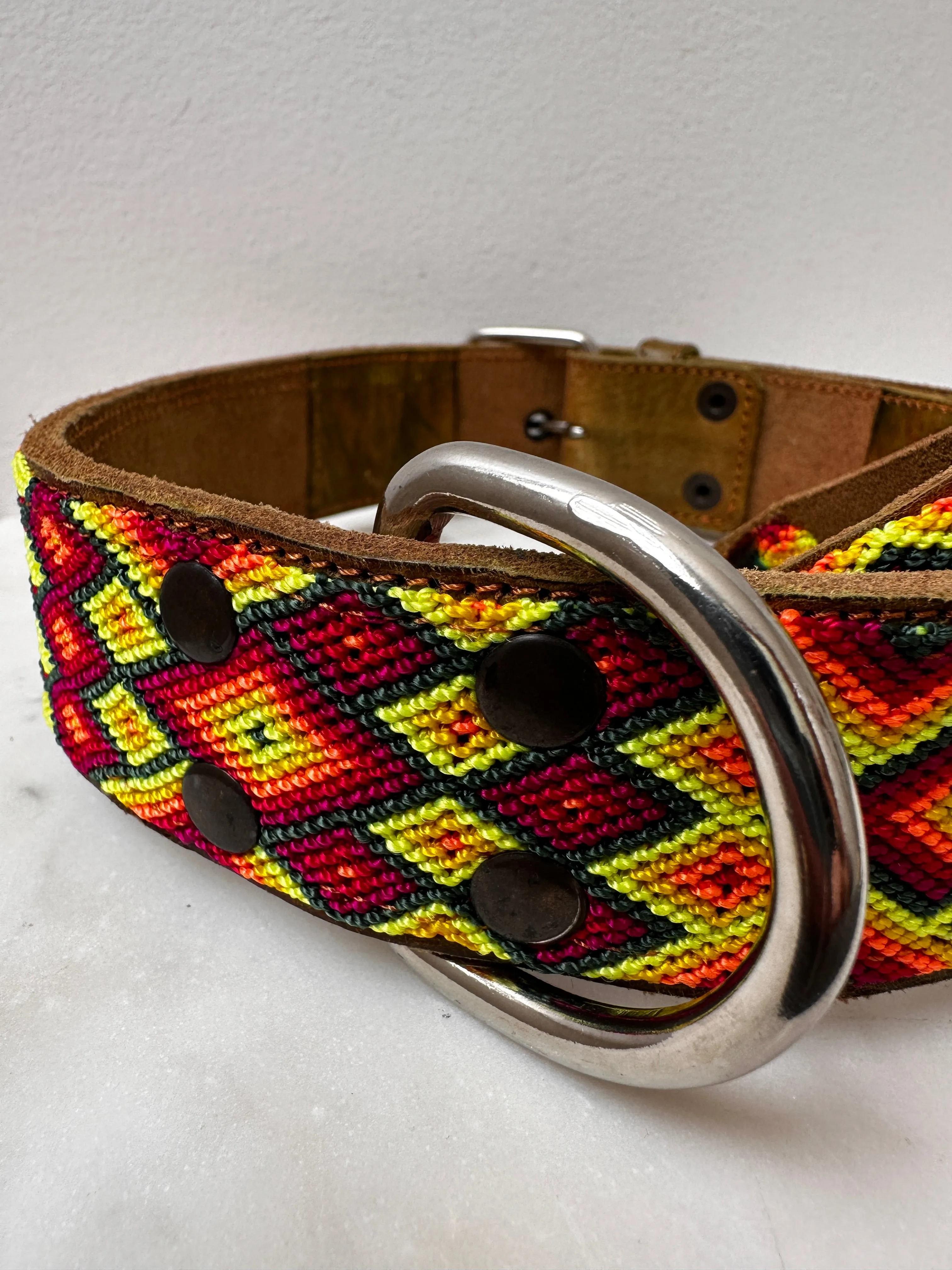 Huichol Leather Wide Dog Collar XL3