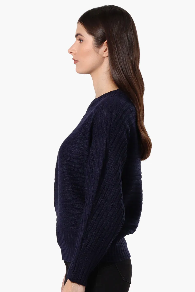 International INC Company Button Shoulder Pullover Sweater - Navy