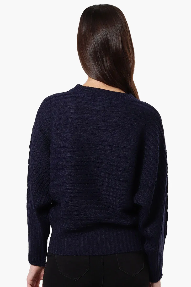 International INC Company Button Shoulder Pullover Sweater - Navy