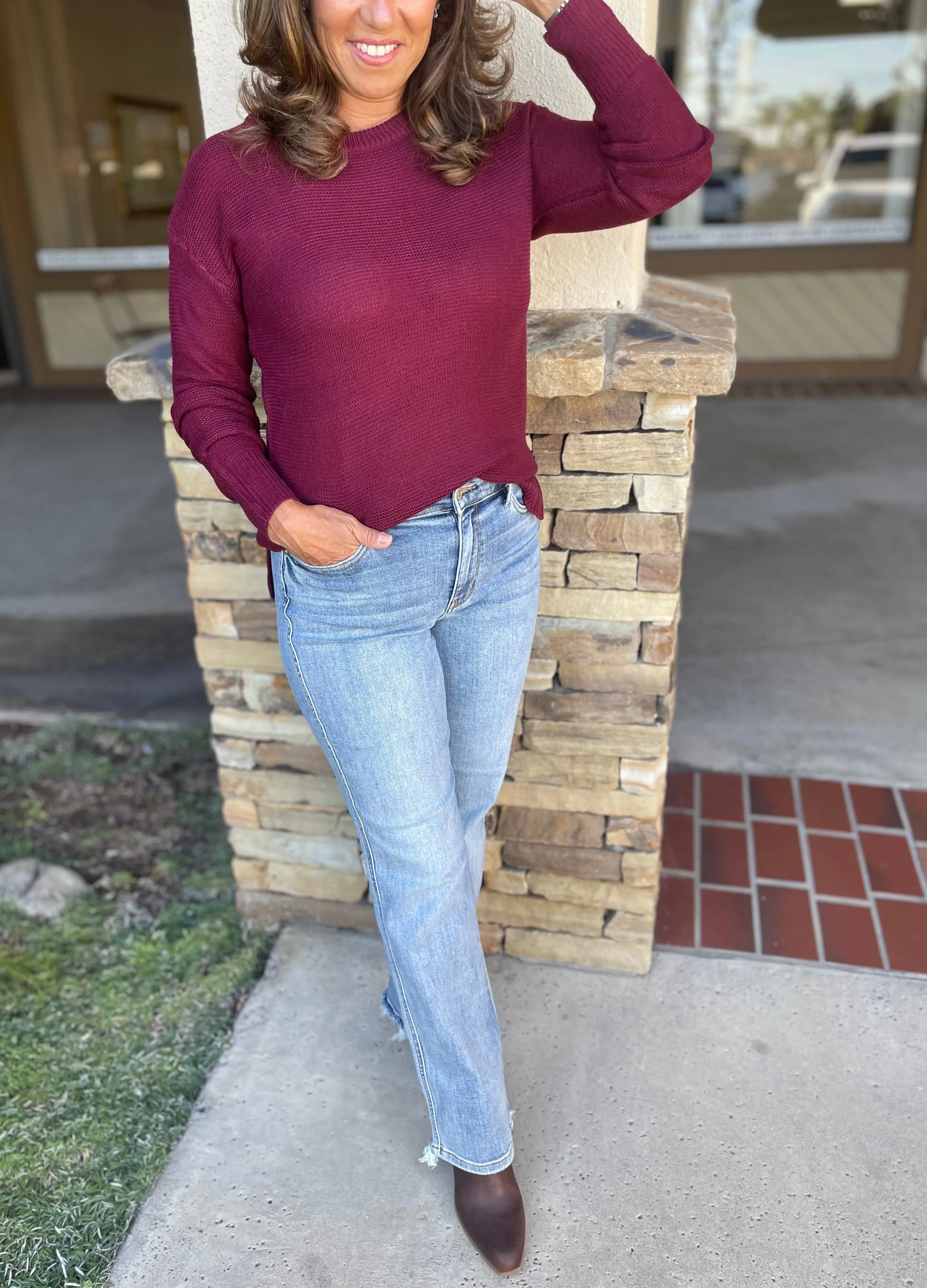 Judy Blue Mid Rise Dad Jeans w/Cell Phone Pocket & Raw Edge