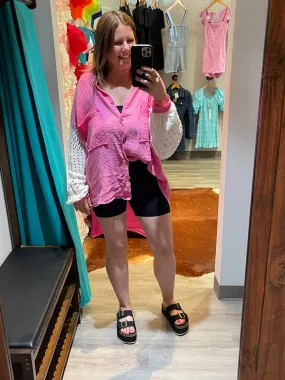 Lacie Crochet Button Up Shirt Pink