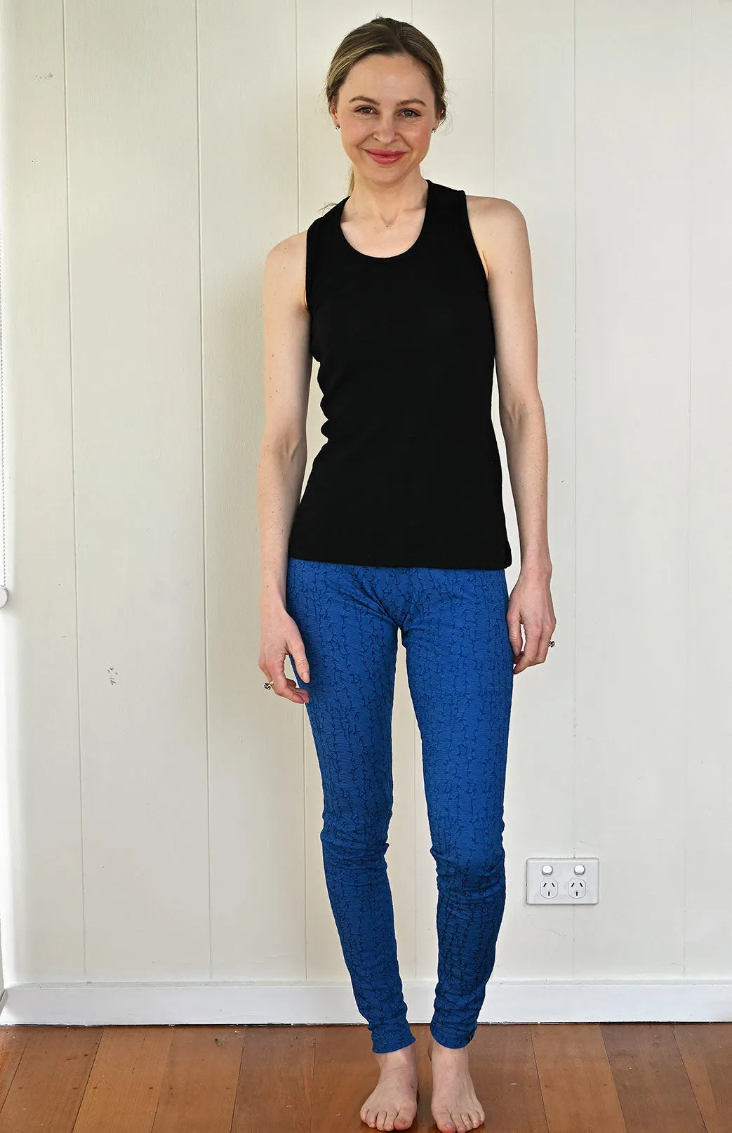 Leggings - Azure Blue Vine Pattern (Merino Blend) XS and M